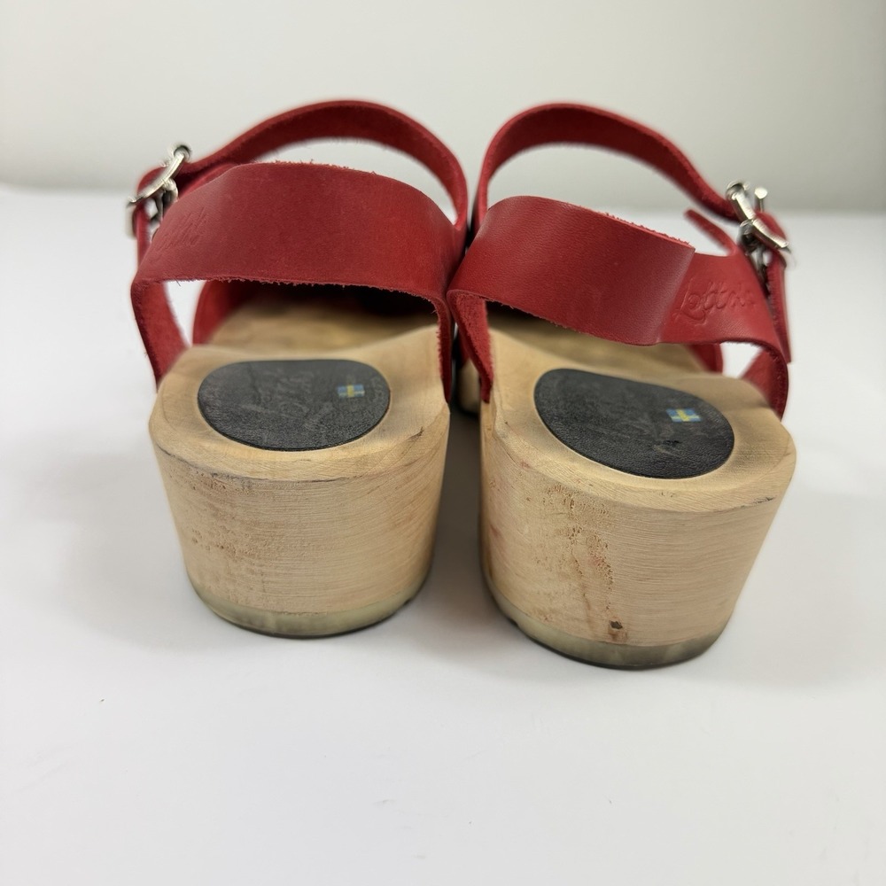 Lotta From Stockholm Red Leather Swedish Clogs Sandals Women's Size 42 - Picture 4 of 10